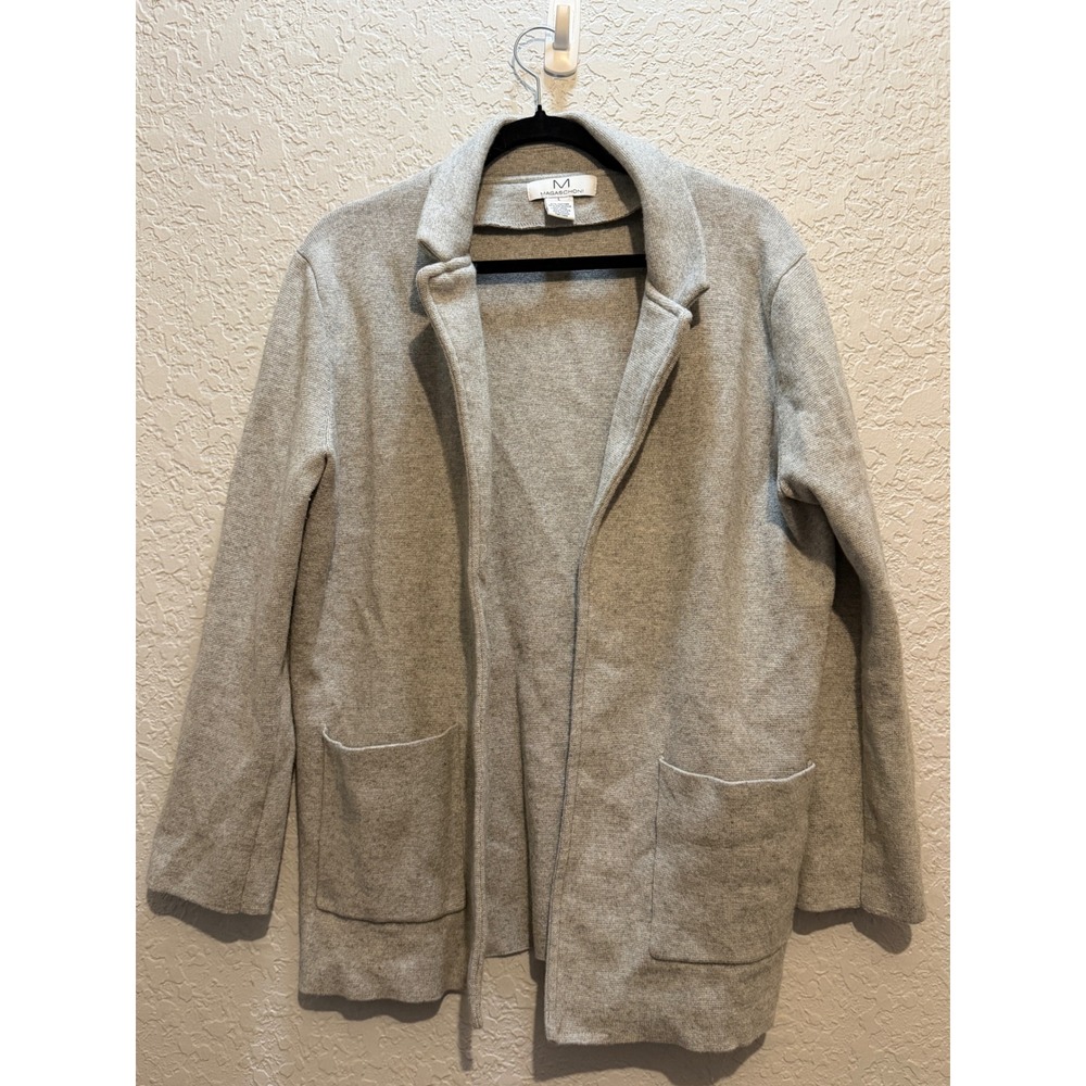 Magaschoni Knit Blazer Cardigan Large Gray Quiet Luxury Minimalist Professional